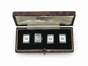 Lusina. A Pair of Platinum, White Gold, Diamond-set and Enamel Cufflinks Set with a Watch