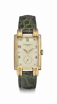 Patek Philippe. A Rare 18k Gold Rectangular Wristwatch with Unusual Lugs
