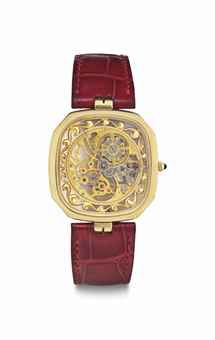 Patek Philippe. A Fine 18k Gold Skeletonized Oval-Shaped Wristwatch