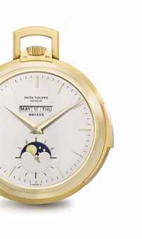 Patek Philippe. A very fine and rare 18K gold openface minute repeating keyless lever watch with linear perpetual calendar, moon phases, Certificate and box