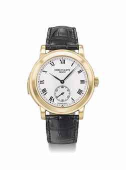 Patek Philippe. A very fine, rare and large 18K gold automatic cathedral minute repeating wristwatch with enamel dial, original Certificate and box