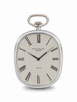 Patek Philippe. A fine 18K white gold openface keyless lever dress watch with 18K white gold chain and box