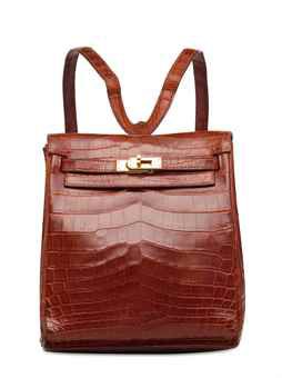 A SHINY ÉTRUSQUE NILOTICUS CROCODILE KELLY ADO WITH GOLD HARDWARE