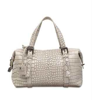 A MATTE PEARL GREY CROCODILE MONTAIGNE BAG WITH GUNMETAL HARDWARE