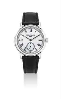 PATEK PHILIPPE. A VERY FINE AND EXTREMELY RARE PLATINUM AUTOMATIC MINUTE REPEATING WRISTWATCH WITH ENAMEL DIAL, ADDITIONAL CASE BACK, ORIGINAL CERTIFICATE AND BOX