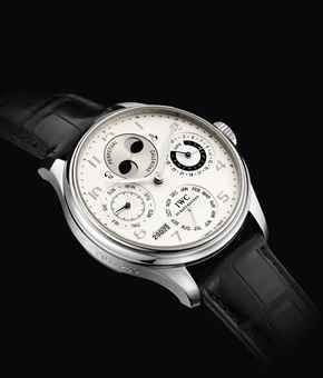 IWC. A FINE AND RARE PLATINUM LIMITED EDITION AUTOMATIC PERPETUAL CALENDAR WRISTWATCH WITH MOON PHASES, 7 DAY POWER RESERVE AND DIGITAL YEAR DISPLAY