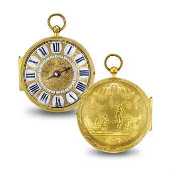 GILLES MARTINOT. A FINE AND EARLY GILT OPENFACE SINGLE-HAND OIGNON VERGE WATCH WITH CENTRAL WINDING