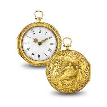 JOSEPH WINDMILLS. A FINE GOLD OPENFACE REPOUSSE KEYWOUND PAIR CASE VERGE WATCH