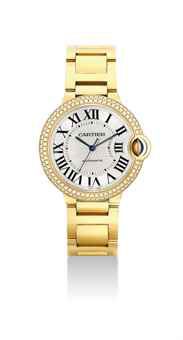 CARTIER. A FINE 18K GOLD AND DIAMONED-SET AUTOMATIC WRISTWATCH WITH SWEEP CENTRE SECONDS AND BRACELET