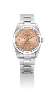 ROLEX. A STAINLESS STEEL MID-SIZE AUTOMATIC WRISTWATCH WITH SWEEP CENTRE SECONDS AND BRACELET