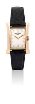 PATEK PHILIPPE. A LADY'S FINE 18K PINK GOLD AND DIAMOND-SET LIMITED EDITION RECTANGULAR WRISTWATCH WITH ORIGINAL CERTIFICATE AND BOX, MADE TO COMMEMORATE THE OPENING OF PATEK PHILIPPE'S WATCHMAKING CENTRE IN GENEVA IN 1997