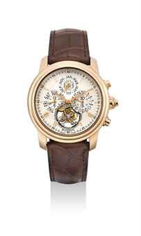 BLANCPAIN. A VERY FINE AND RARE 18K PINK GOLD AUTOMATIC PERPETUAL CALENDAR SPLIT SECONDS FLYBACK CHRONOGRAPH WRISTWATCH WITH TOURBILLON AND LEAP YEAR INDICATION