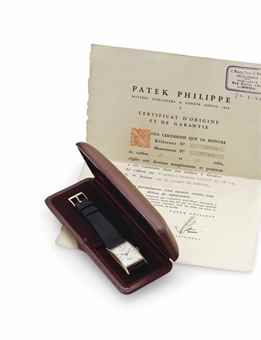 Patek Philippe. An 18k Pink Gold Rectangular-shaped Wristwatch with Original Certificate of Origin, Bill of Sale and Presentation Box