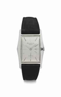 Patek Philippe. A Very Fine and Rare Platinum Rectangular-shaped Wristwatch