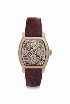 Vacheron Constantin. A Fine and Rare 18k Pink Gold Skeletonized Tourbillon Wristwatch with Date and Power Reserve