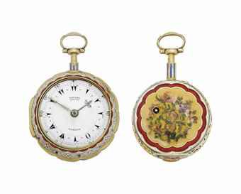 Edward Prior. A Fine 18k Gold and Enamel Pair Case Quarter Repeating Keywound Verge Watch, Made for the Turkish Market