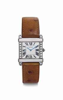 Cartier. A Platinum and Diamond-set Square-Shaped Wristwatch
