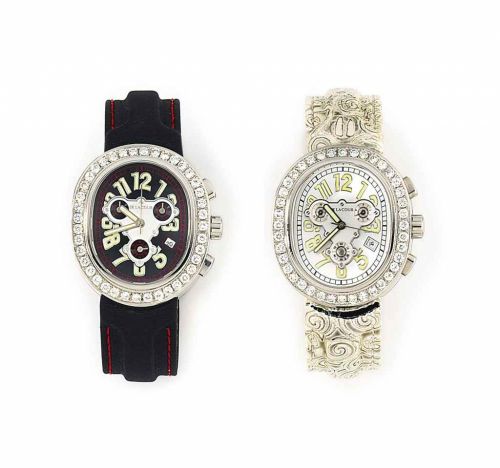 Two diamond-set 'L'Ovale Maximus' chronograph quartz wristwatches, by Delacour