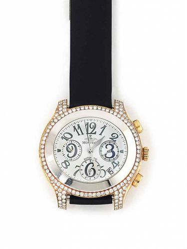 An 18ct white and pink gold diamond-set chronograph automatic wristwatch, by Montega