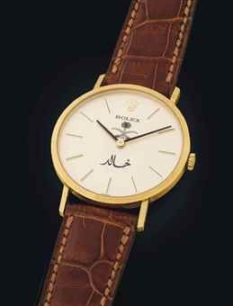 ROLEX. A VERY FINE AND UNUSUAL 18K GOLD WRISTWATCH, MADE FOR PRINCE KHALID BIN ABDULLAH BIN ABDULAZIZ AL SAUD