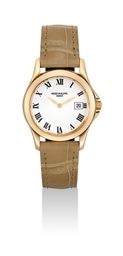 PATEK PHILIPPE. A LADY'S 18K PINK GOLD WRISTWATCH WITH DATE