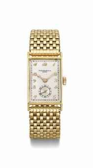 Patek Philippe. An 18K gold rectangular wristwatch with Breguet numerals