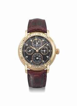 Audemars Piguet. A fine 18K pink gold automatic perpetual calendar wristwatch with moon phases, equation of time, black dial, guarantee and box