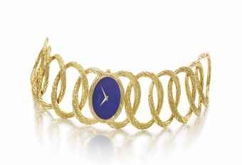 Piaget. A rare and attractive 18K gold bracelet watch with lapis lazuli dial