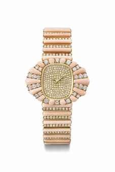 Patek Philippe. An outstanding and extremely rare 18K gold, coral and diamond-set lady's bracelet watch