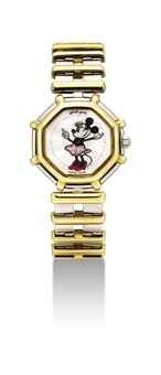 GERALD GENTA. A LADY'S STAINLESS STEEL AND GOLD-PLATED OCTAGONAL WRISTWATCH WITH BRACELET AND MOTHER-OF-PEARL DIAL