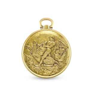 PATEK PHILIPPE. A FINE AND POSSIBLY UNIQUE 18K GOLD OPENFACE KEYLESS LEVER WATCH WITH ENGRAVED CASE BACK WITH ORIGINAL CERTIFICATE AND BOX