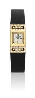 CARTIER. A LADY ’ S 18K GOLD AND DIAMOND-SET SQUARE WRISTWATCH