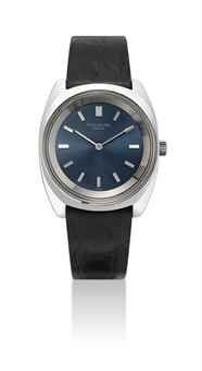 PATEK PHILIPPE. A FINE STAINLESS STEEL TONNEAU-SHAPED WRISTWATCH