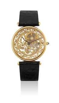 PATEK PHILIPPE. A FINE AND RARE 18K GOLD SKELETONISED WRISTWATCH