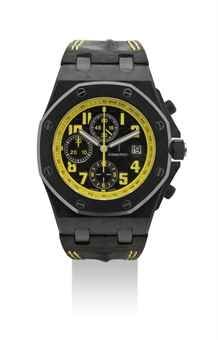 AUDEMARS PIGUET. A FINE FORGED CARBON AND CERAMIC AUTOMATIC CHRONOGRAPH WRISTWATCH WITH DATE
