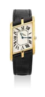 CARTIER. A FINE AND RARE 18K GOLD LIMITED EDITION ASYMMETRICAL WRISTWATCH