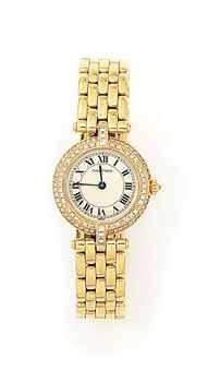 A LADY'S 18CT GOLD DIAMOND-SET 'PANTHERE RONDE' QUARTZ WRISTWATCH, BY CARTIER