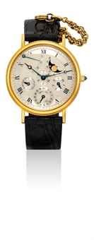 BREGUET. A FINE 18K GOLD AUTOMATIC PERPETUAL CALENDAR WRISTWATCH WITH POWER RESERVE, MOON PHASES AND LEAP YEAR INDICATION
