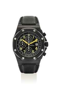 AUDEMARS PIGUET. A BLACK PVD-COATED STAINLESS STEEL LIMITED EDITION AUTOMATIC CHRONOGRAPH WRISTWATCH WITH DATE