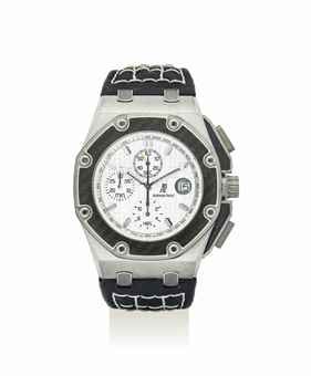AUDEMARS PIGUET. A VERY FINE AND RARE TITANIUM AND CARBON LIMITED EDITION AUTOMATIC CHRONOGRAPH WRISTWATCH WITH DATE