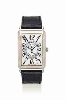 FRANCK MULLER. AN 18K WHITE GOLD AUTOMATIC RECTANGULAR WRISTWATCH WITH RETROGRADE SECONDS