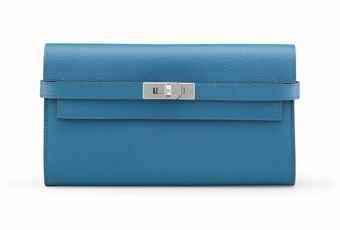 A BLEU IZMIR EPSOM LEATHER KELLY LONG WALLET WITH PALLADIUM HARDWARE
