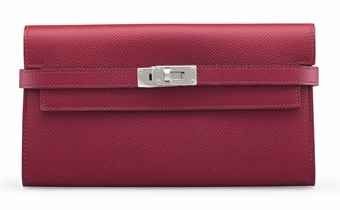 A ROUGE H EPSOM LEATHER KELLY LONG WALLET WITH PALLADIUM HARDWARE