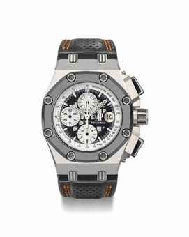 Audemars Piguet. A fine, rare and large titanium and ceramic limited edition automatic chronograph wristwatch with date, Certificate and box
