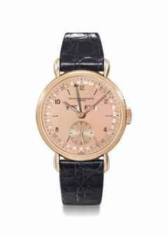 Vacheron Constantin. An attractive 18K pink gold triple calendar wristwatch with pink dial