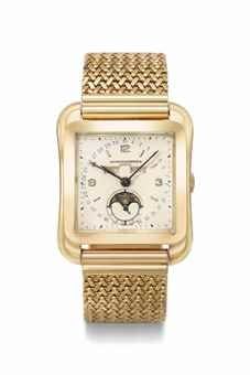 Vacheron Constantin. A fine, large and rare 18K gold triple calendar wristwatch with moon phases