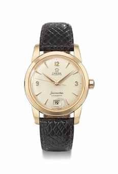 Omega. A fine 18K pink gold automatic wristwatch with sweep centre seconds, date and honeycomb dial