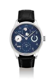 IWC. A FINE 18K WHITE GOLD AUTOMATIC PERPETUAL CALENDAR WRISTWATCH WITH 7 DAY POWER RESERVE, MOON PHASES AND DIGITAL YEAR DISPLAY