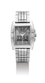 PIAGET. A STAINLESS STEEL TONNEAU-SHAPED CHRONOGRAPH BRACELET WATCH WITH DATE
