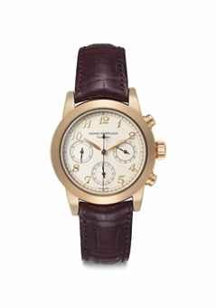 Girard-Perregaux. A Fine and Rare 18k Pink Gold Three Gold Bridges Tourbillon Chronograph Wristwatch with Breguet Numerals